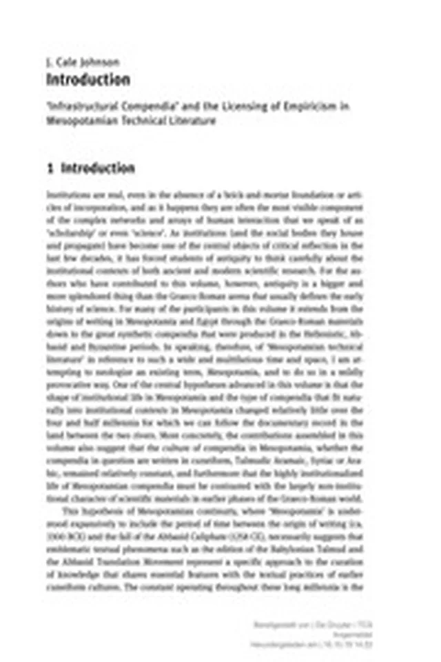 Chapter Introduction - ‘Infrastructural Compendia’ and the Licensing of Empiricism in Mesopotamian Technical Literature