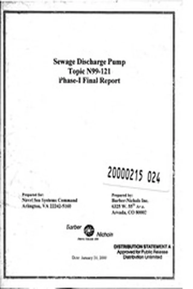 DTIC ADA373519: Sewage Discharge Pump Topic N99-121.