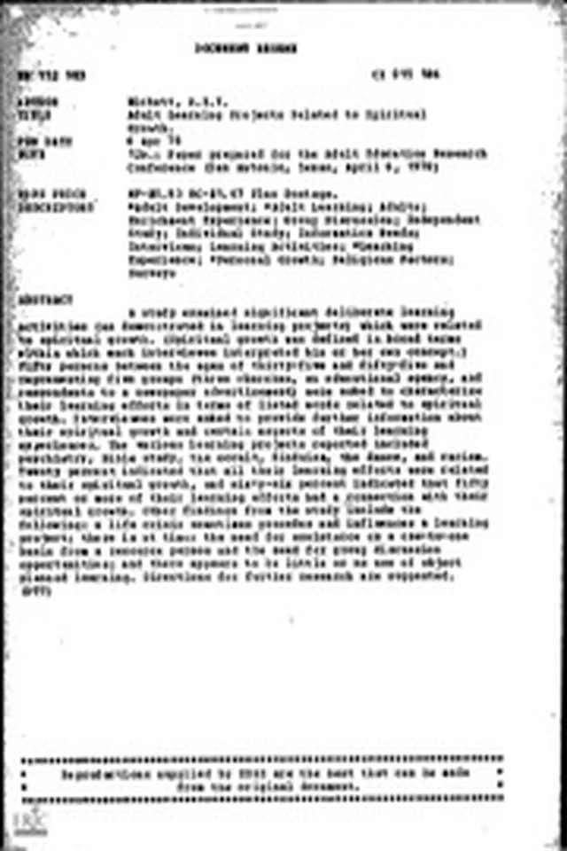 ERIC ED152983: Adult Learning Projects Related to Spiritual Growth.