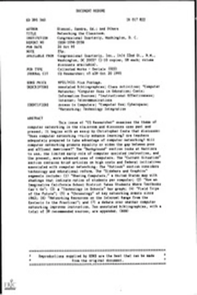 ERIC ED395560: Networking the Classroom.