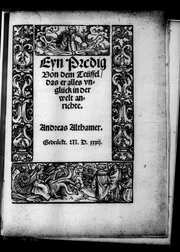 Eyn Predig von dem Teüffel, das er alles Vnglück in der Welt anrichte. 1532: Iss 38