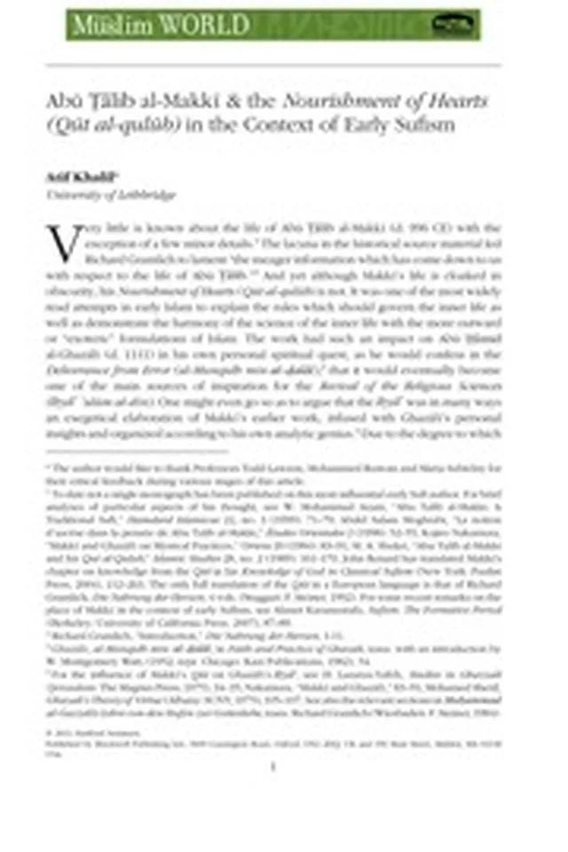 Makki and The nourishment of hearts (Qut al-qulub) in the context of Early Sufism