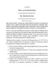 Mars As Husband Karka And Manglik Dosha ( 1)