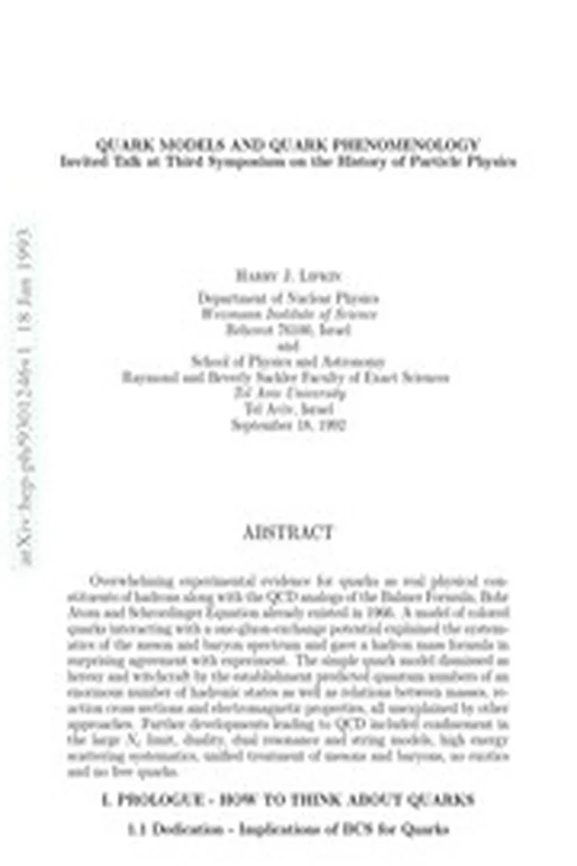 Quark Models and Quark Phenomenology