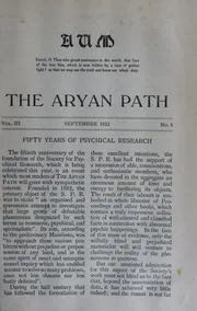 The Aryan Path Vol-III No-9