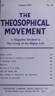 The Theosophical Movement Vol-61,No-10,August 1991