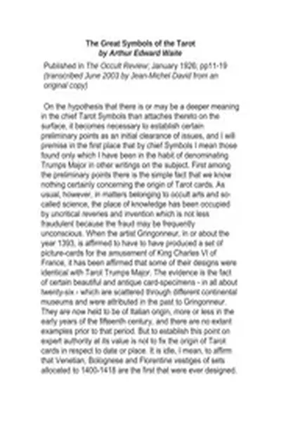 A. E Waite The Great Symbols Of The Tarot