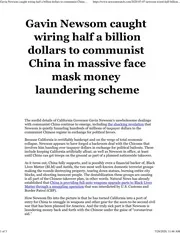 California Governor Newsom Caught Wiring Half A Billion Dollars To Communist China In Massive Face Mask Money Laundering Scheme