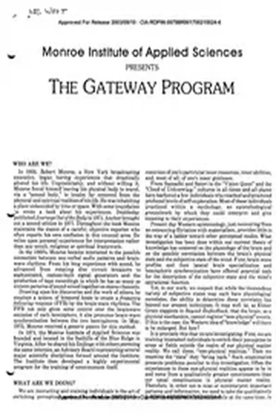 CIA Reading Room cia-rdp96-00788r001700210024-6: MONROE INSTITUTE OF APPLIED SCIENCES PRESENTS THE GATEWAY PROGRAM