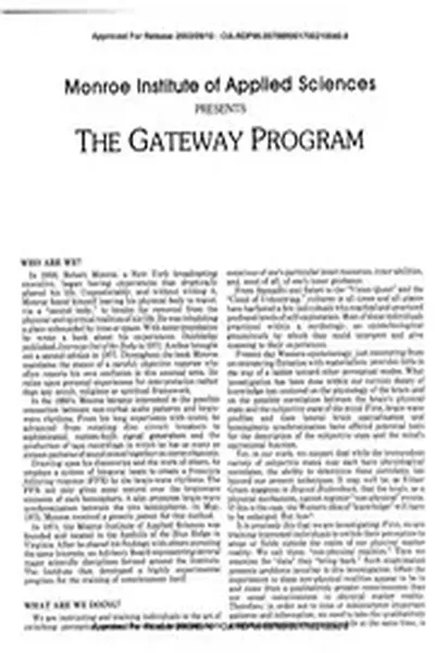 CIA Reading Room cia-rdp96-00788r001700210040-8: MONROE INSTITUTE OF APPLIED SCIENCES PRESENTS THE GATEWAY PROGRAM