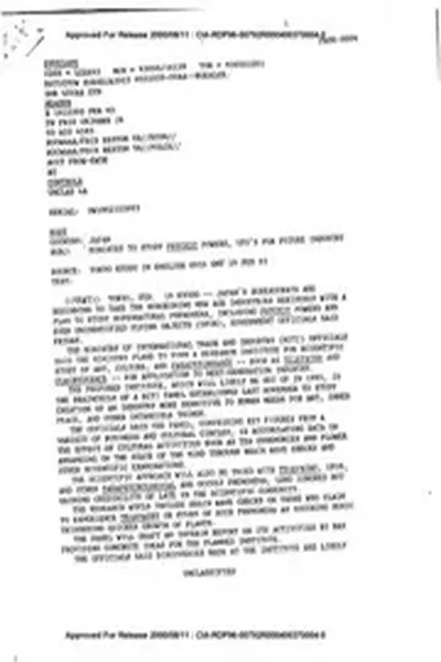 CIA Reading Room cia-rdp96-00792r000400370004-0: MINISTRY TO STUDY PSYCHIC POWERS, UFO'S FOR FUTURE INDUSTRY