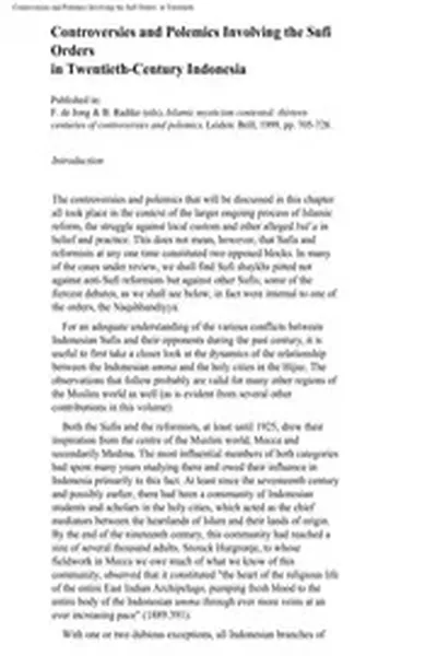 Controversies And Polemics Involving Sufi Orders in Twenties Century Indonesia