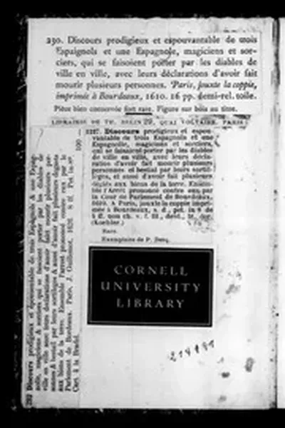 Discovrs prodigievx et espouuentable, de trois Espaignols & vne Espagnolle, magiciens & sorciers, qui se faisoient porter par les diables, de ville en ville, auec leurs declarations d'auoir fait mourir plusieurs personnes & bestail par leurs sorcille