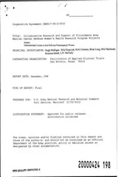 DTIC ADA376458: Collaborative Research and Support of Fitzsimmons Army Medical Center Defense Women's Health Research Program Projects. Subtitle: Gastrointestinal Lesions in Iron Deficient Premenopausal Woman
