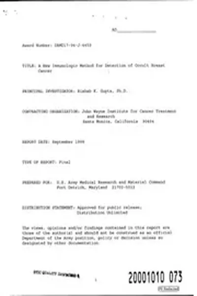 DTIC ADA382599: A New Immunologic Method for Detection of Occult Breast Cancer