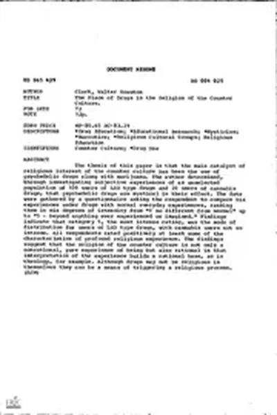 ERIC ED065429: The Place of Drugs in the Religion of the Counter Culture.