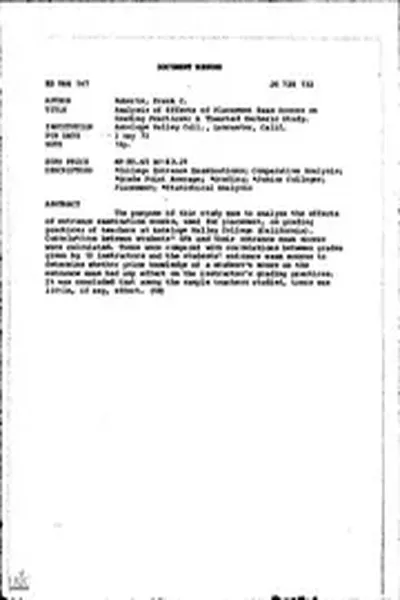 ERIC ED066147: Analysis of Effects of Placement Exam Scores on Grading Practices: A Thwarted Esoteric Study.