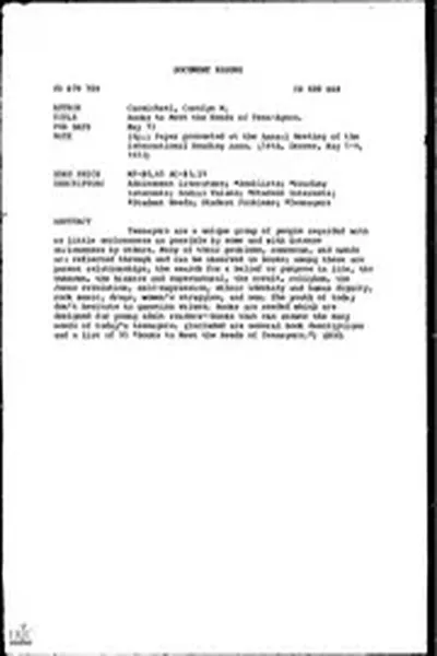 ERIC ED079709: Books to Meet the Needs of Teen-Agers.