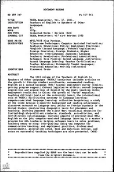 ERIC ED289347: TESOL Newsletter, Vol. 17, 1983.