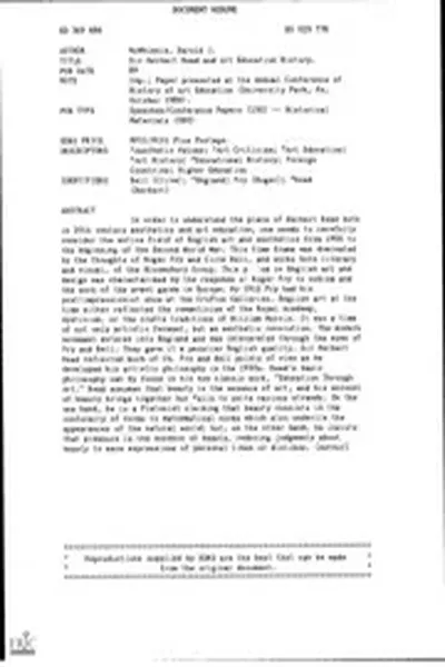 ERIC ED369686: Sir Herbert Read and Art Education History.