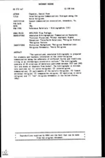ERIC ED372447: Inter-Religious Communication: Dialogue among the World Religions.