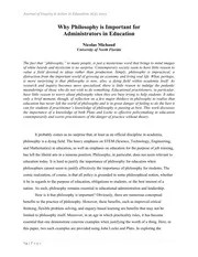 ERIC EJ1133494: Why Philosophy Is Important for Administrators in Education
