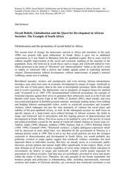 Occult Beliefs, Globalisation and the Quest for Development in African Societies – the Example of South Africa. In: Mitchell, G. / Mullen, E. (eds.) (2002): ‘Religion and the political imagination in a changing South Africa’, New York, Waxman, 2002:98-113