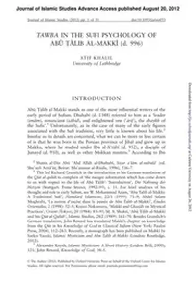 Tawba in the Sufi psychology of Makki