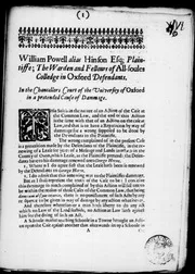 William Powell alias Hinson Esq. plaintiffe; the warden and fellows of All-Soules Colledge, ... 1656