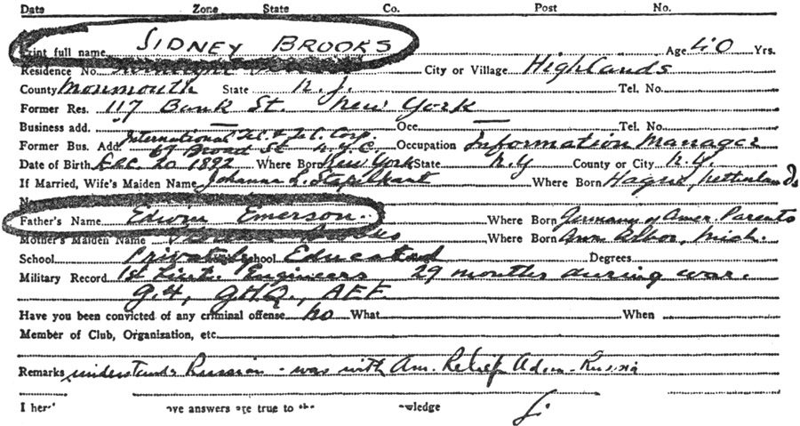 Application by Sidney Brooks for membership in the secret Order of '76