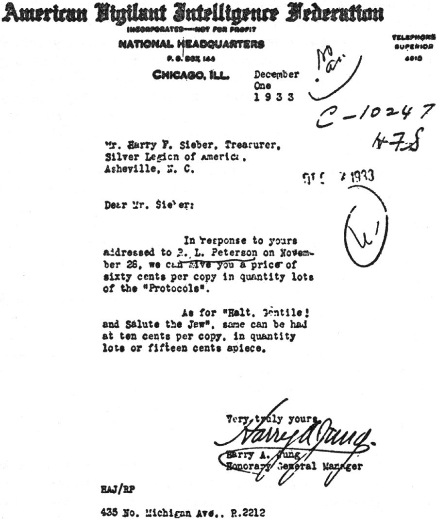 Showing the type of literature peddled by patrioteer Harry A. Jung.