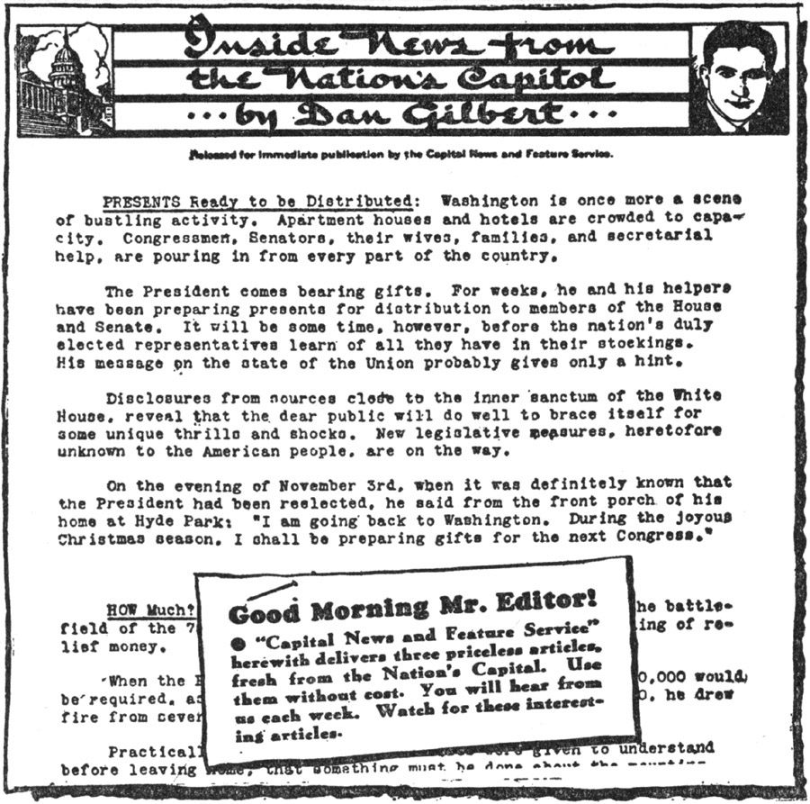 Sample of the "Capital News and Feature Service"