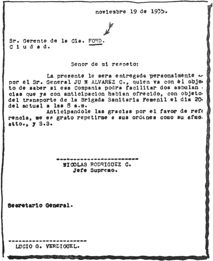 Letter from General Rodriguez to the Ford manager in Mexico City.