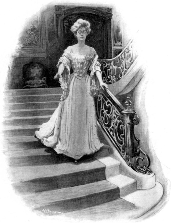 She came slowly, with one slim hand on the railing.