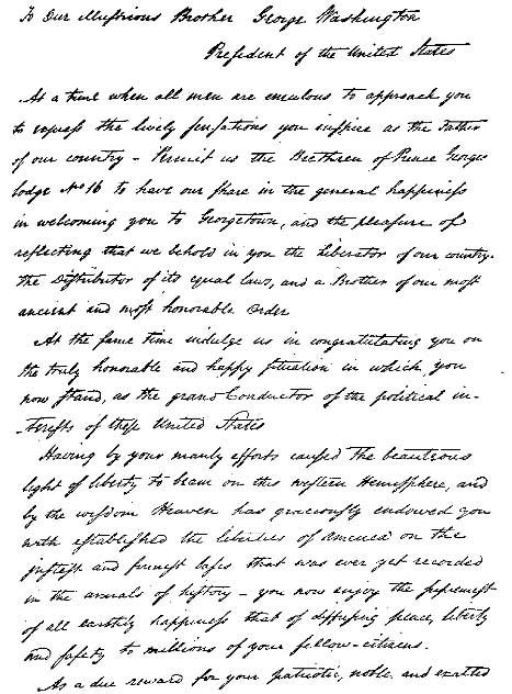 Fac-simile of Address from the Brethren of Prince George's Lodge