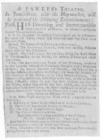 Advertisement from the London Daily Post during 1730, showing the orange tree as offered by the senior Fawkes, just previous to his death. From the Harry Houdini Collection.