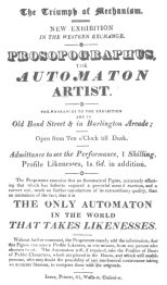 Handbill advertising the fake automatic artist, exhibited also at 161 Strand, London, May 7th, 1826. From the Harry Houdini Collection.