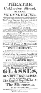 A Gyngell poster of 1816, featuring the Russian Inn, with service of various kinds of liquor. From the Harry Houdini Collection.