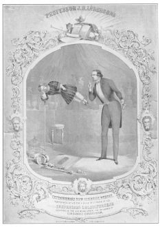 “Suspension Chloriforeene,” as presented by Anderson and his son, from a lithograph used by him on his return from the Continent, December, 1848. From the Harry Houdini Collection.