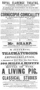 Jefferini handbill, dated 1833, in which he announces that any article will be made to fly 500 miles a minute.