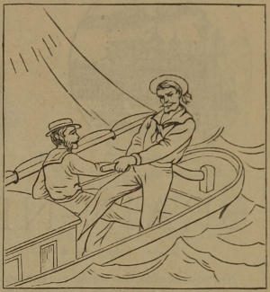 Two men sailing a boat