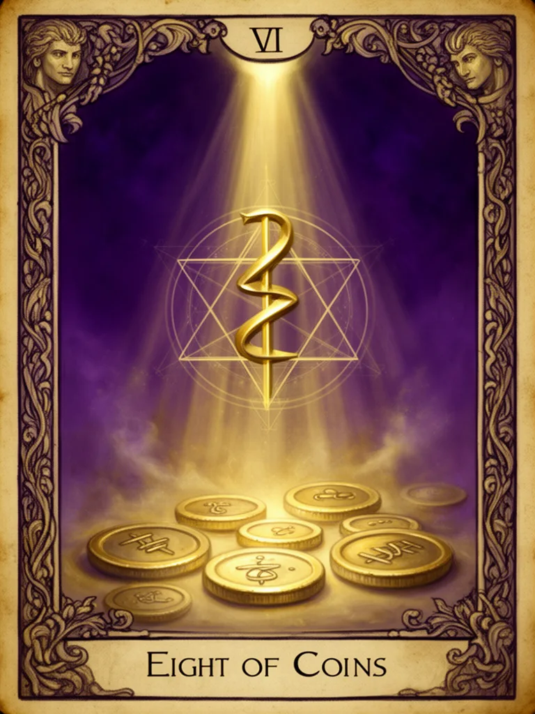 Eight of Coins esoteric meaning illustration