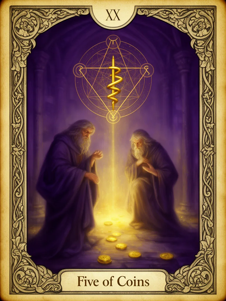 Five of Coins esoteric meaning illustration