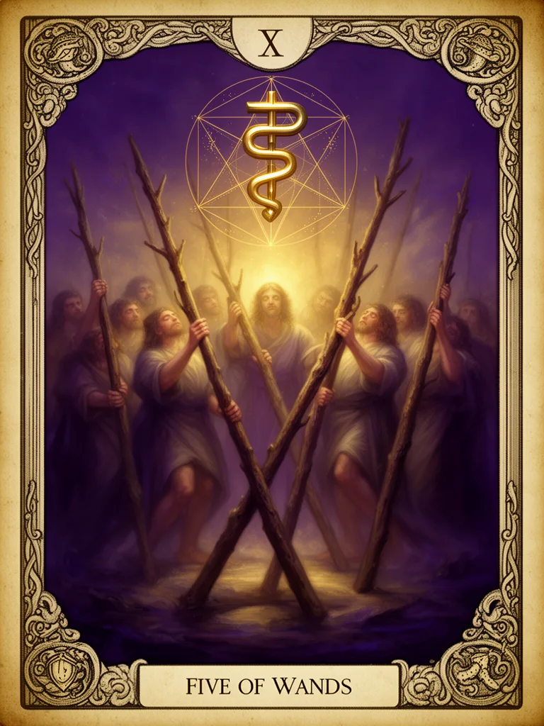 Five of Wands esoteric meaning illustration